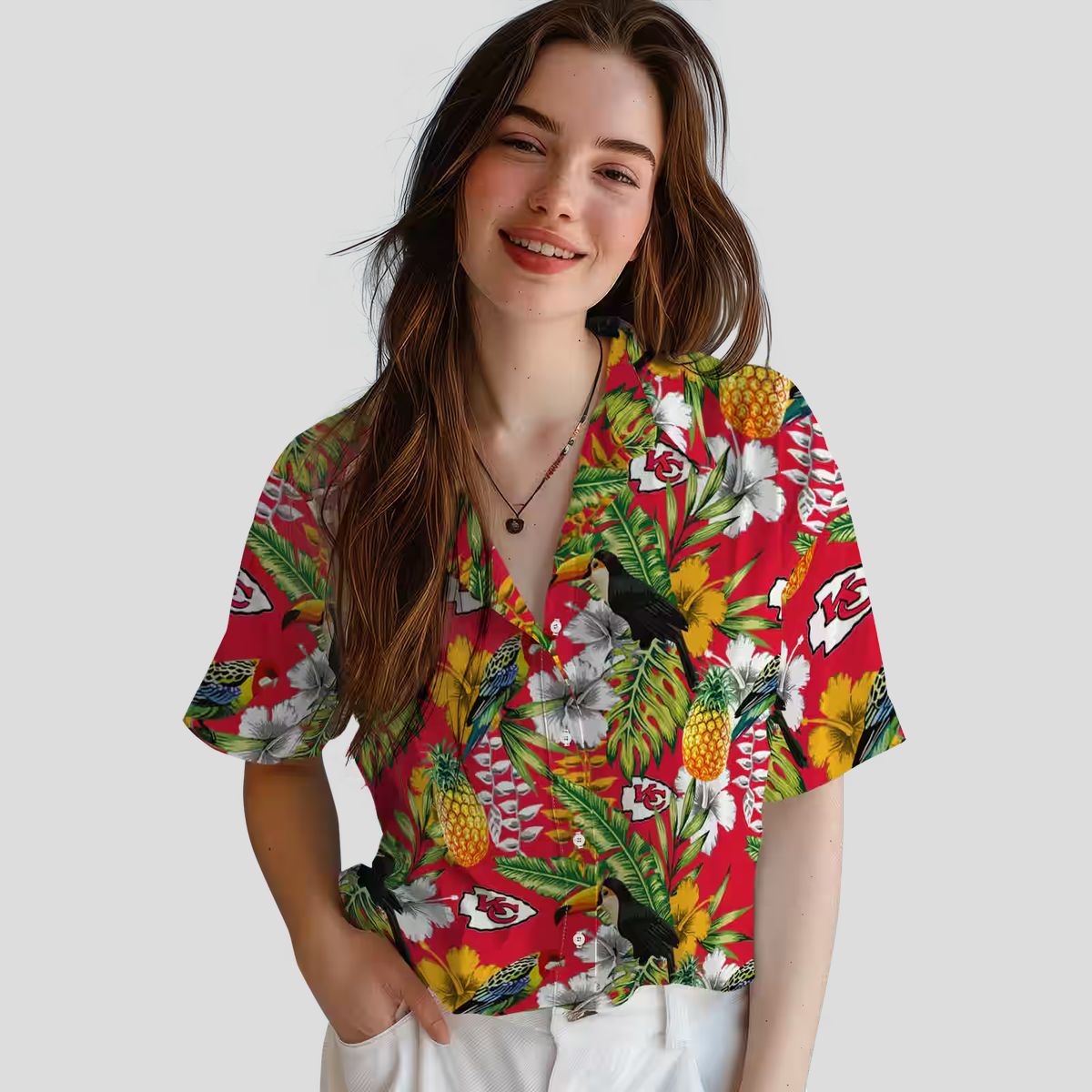 Kansas City Chiefs Aloha Hawaiian Shirt, Custom Tropical Red Green Toucan Shirt
