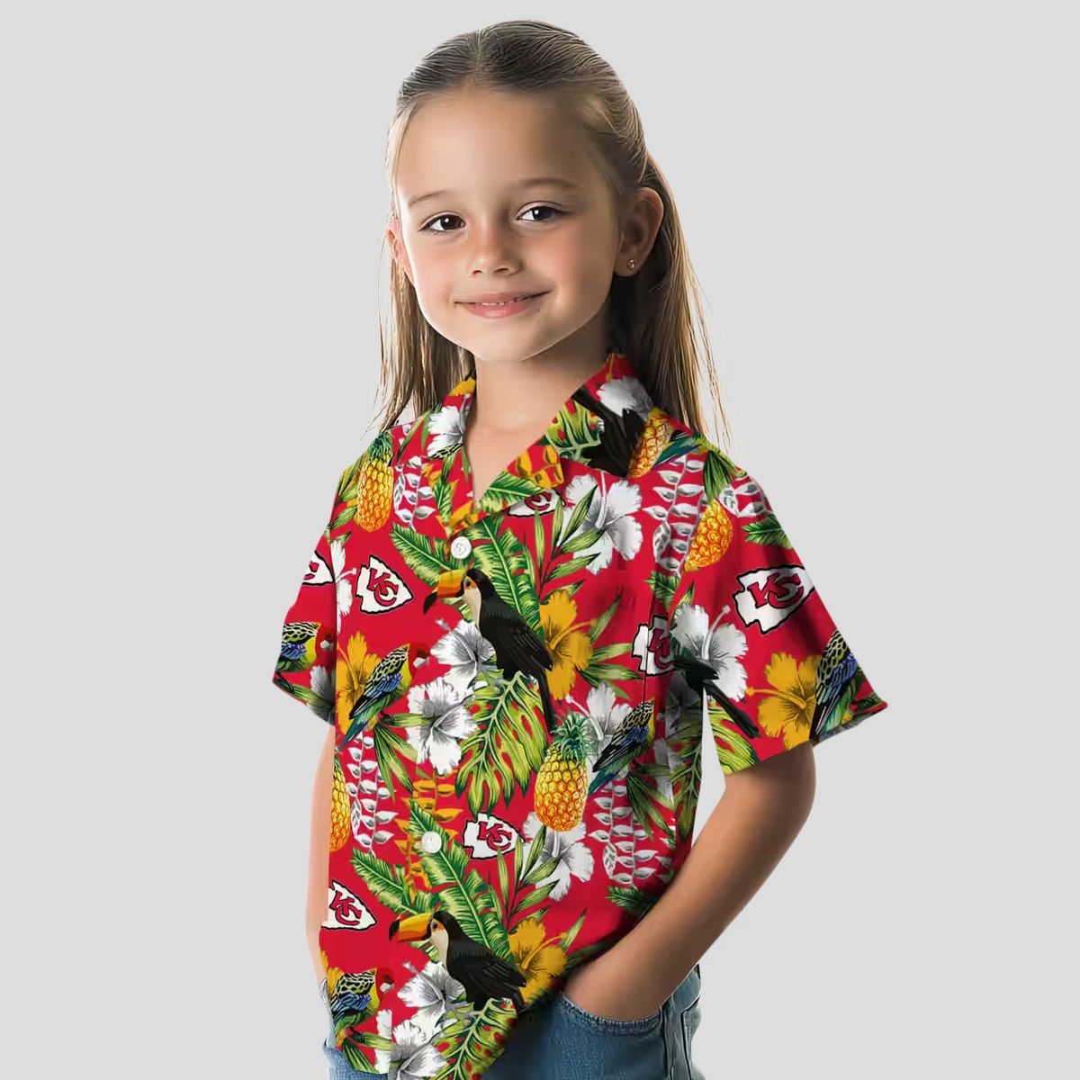 Kansas City Chiefs Aloha Hawaiian Shirt, Custom Tropical Red Green Toucan Shirt