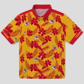 Kansas City Chiefs Aloha Shirt, Tropical Botanical Gold Hawaiian Football Fan Apparel
