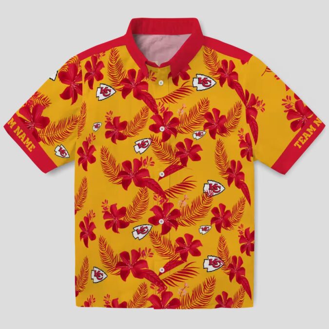 Kansas City Chiefs Aloha Shirt, Tropical Botanical Gold Hawaiian Football Fan Apparel