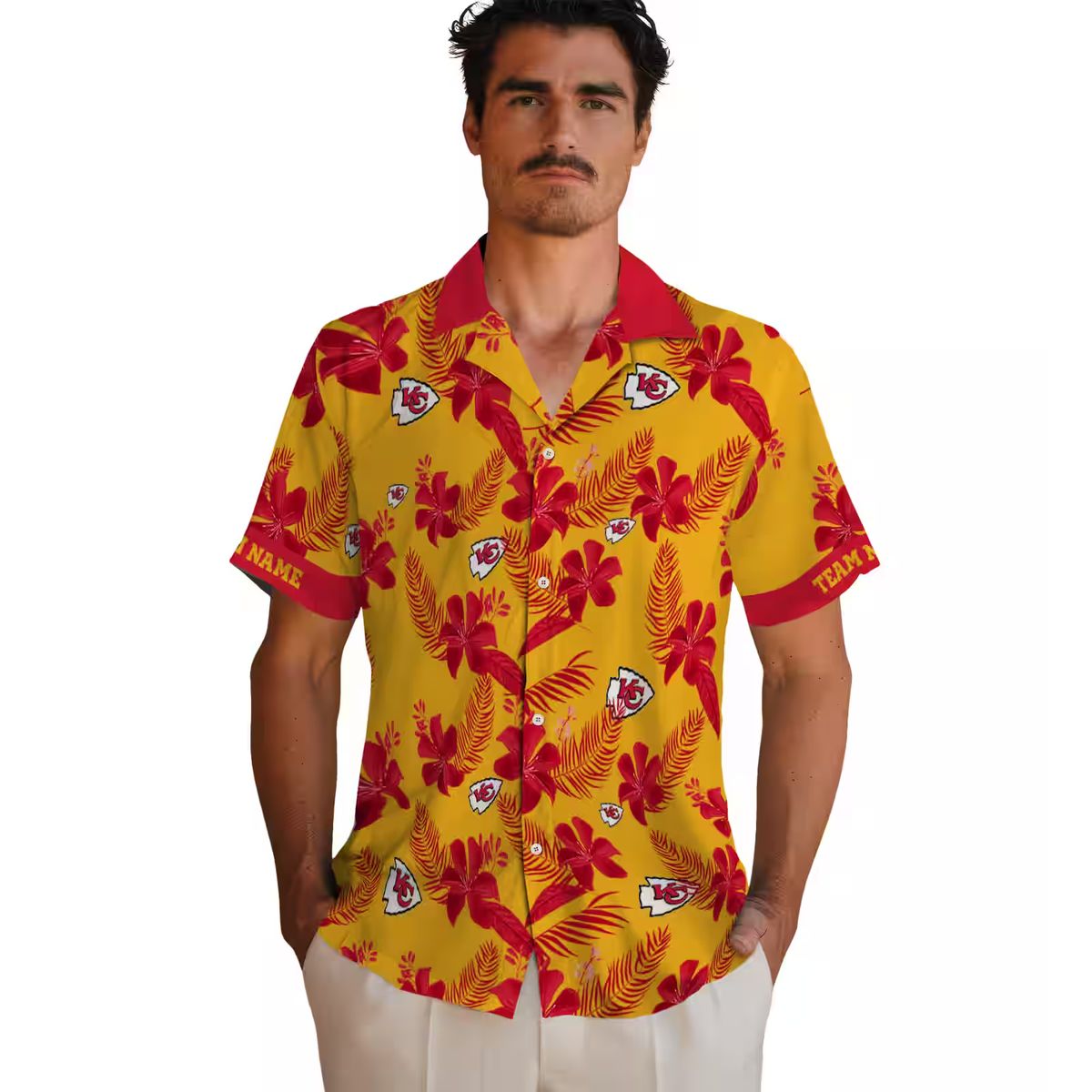Kansas City Chiefs Aloha Shirt, Tropical Botanical Gold Hawaiian Football Fan Apparel