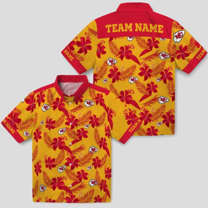 Kansas City Chiefs Aloha Shirt, Tropical Botanical Gold Hawaiian Football Fan Apparel