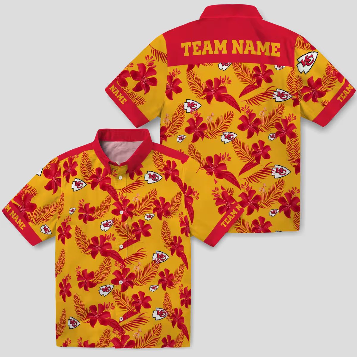 Kansas City Chiefs Aloha Shirt, Tropical Botanical Gold Hawaiian Football Fan Apparel