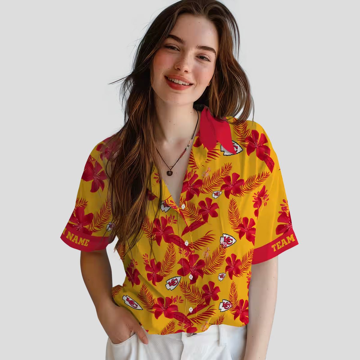 Kansas City Chiefs Aloha Shirt, Tropical Botanical Gold Hawaiian Football Fan Apparel