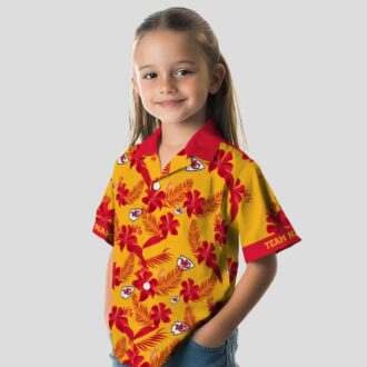 Kansas City Chiefs Aloha Shirt, Tropical Botanical Gold Hawaiian Football Fan Apparel