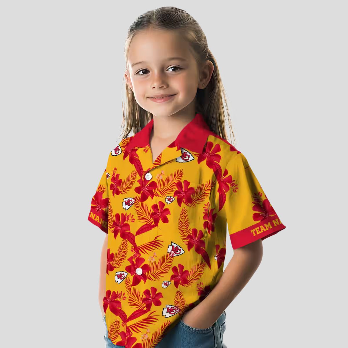 Kansas City Chiefs Aloha Shirt, Tropical Botanical Gold Hawaiian Football Fan Apparel