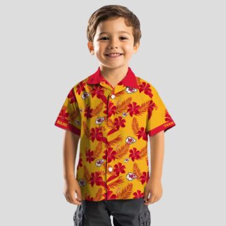 Kansas City Chiefs Aloha Shirt, Tropical Botanical Gold Hawaiian Football Fan Apparel
