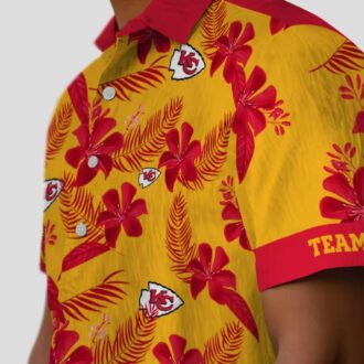 Kansas City Chiefs Aloha Shirt, Tropical Botanical Gold Hawaiian Football Fan Apparel