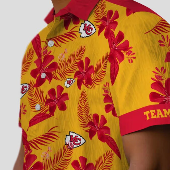 Kansas City Chiefs Aloha Shirt, Tropical Botanical Gold Hawaiian Football Fan Apparel