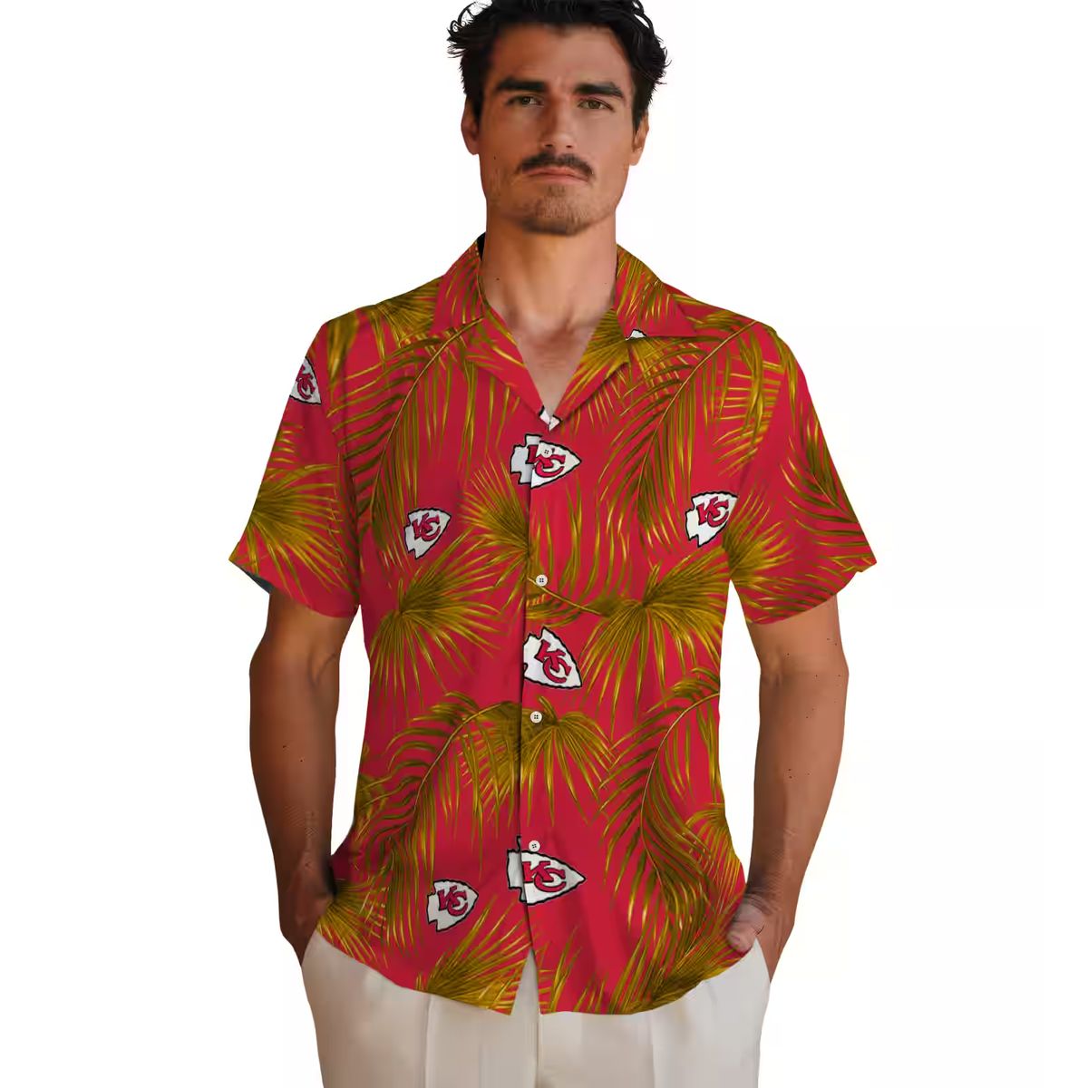 Kansas City Chiefs Aloha Shirt, Tropical Red Palms Hawaiian Beachwear for Men & Women
