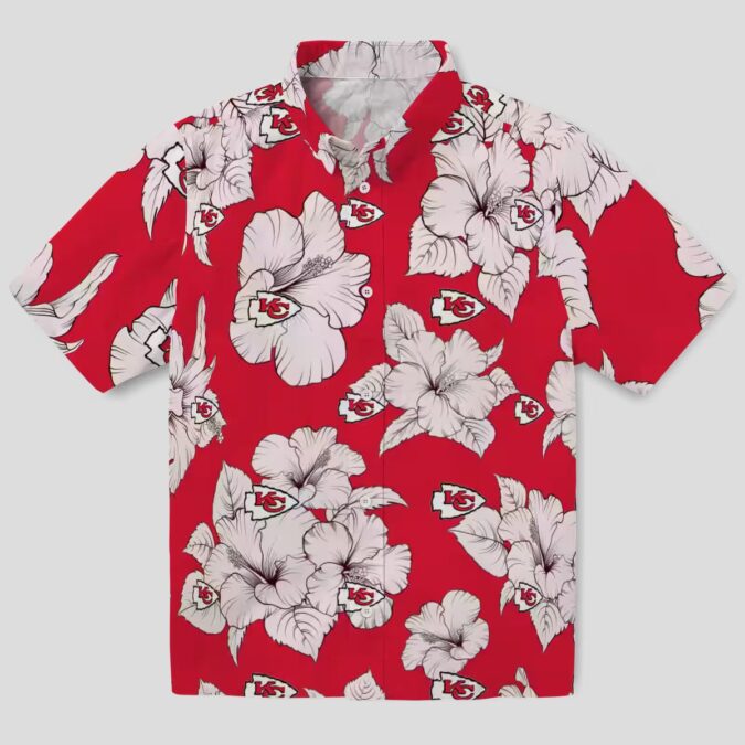 Kansas City Chiefs Beach Hawaiian Shirt, Hibiscus Blooms Red White NFL Fanwear