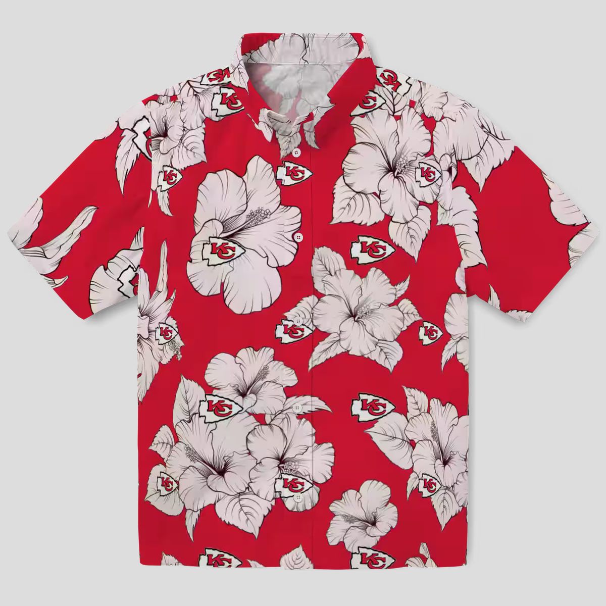 Kansas City Chiefs Beach Hawaiian Shirt, Hibiscus Blooms Red White NFL Fanwear