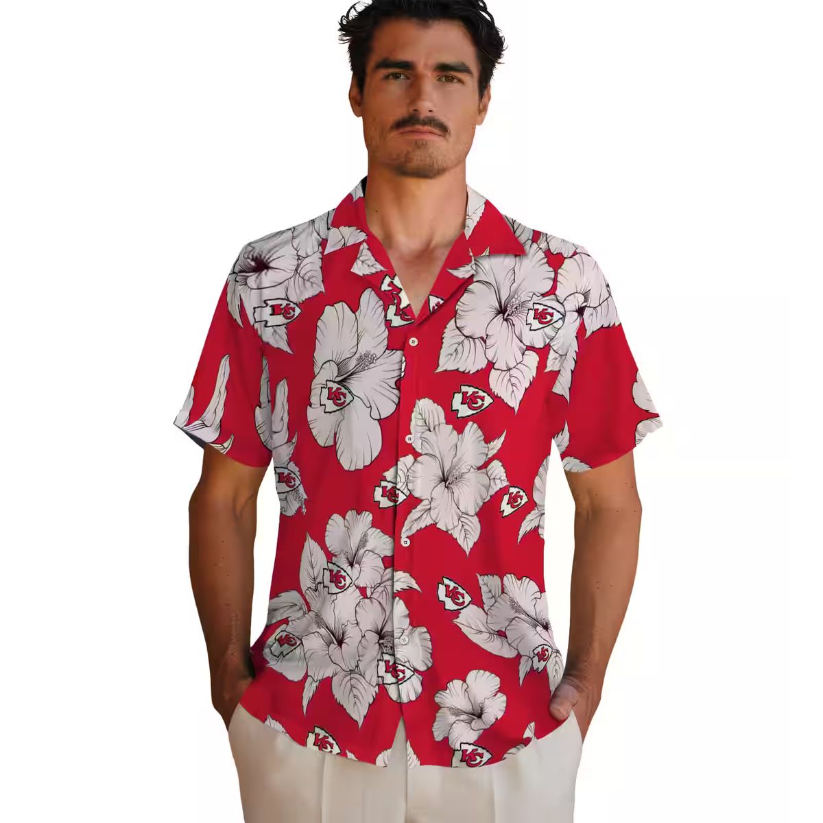 Kansas City Chiefs Beach Hawaiian Shirt, Hibiscus Blooms Red White NFL Fanwear
