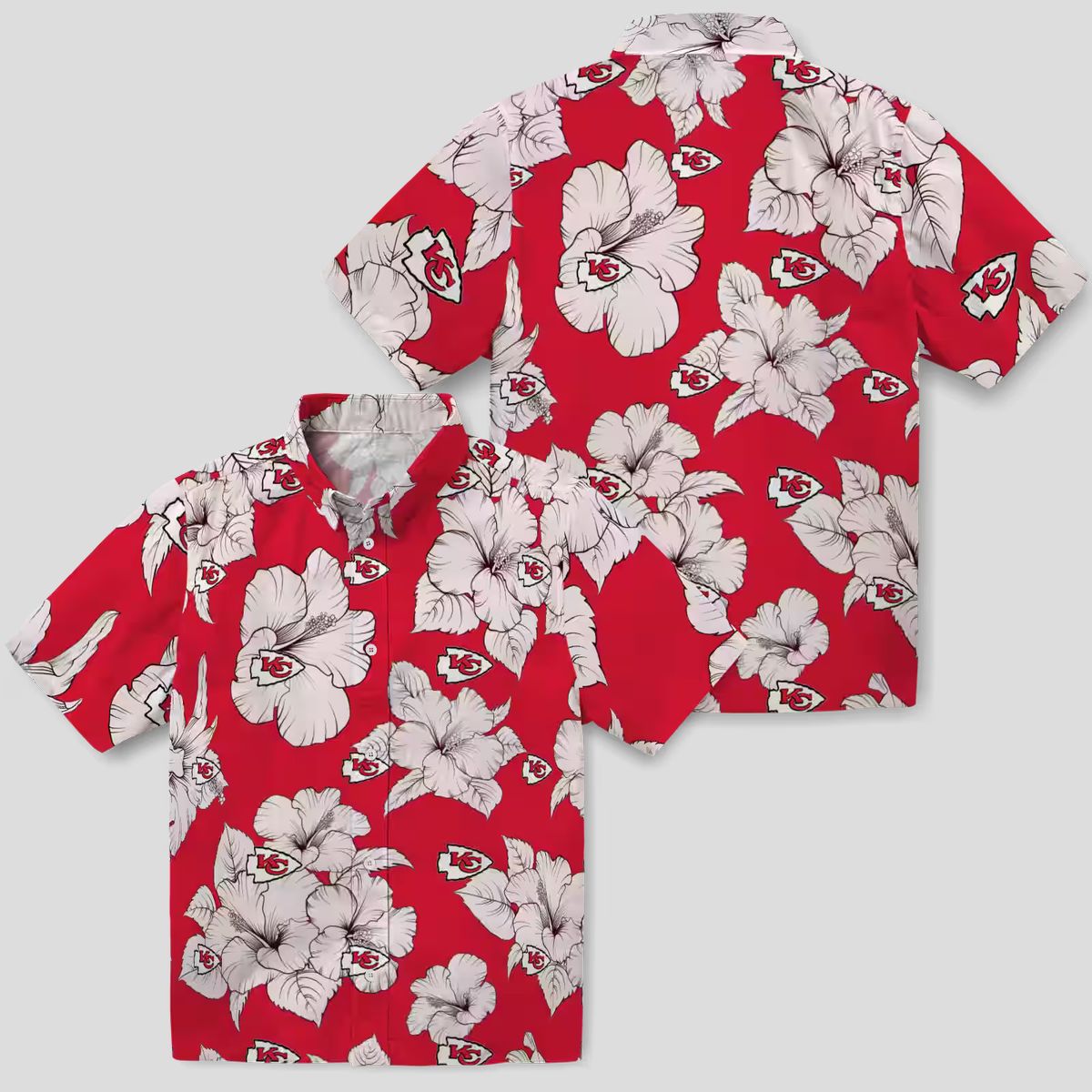 Kansas City Chiefs Beach Hawaiian Shirt, Hibiscus Blooms Red White NFL Fanwear