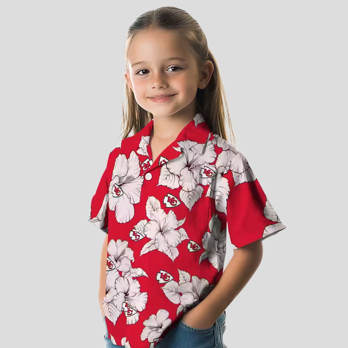 Kansas City Chiefs Beach Hawaiian Shirt, Hibiscus Blooms Red White NFL Fanwear