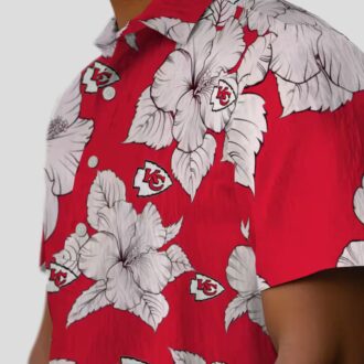 Kansas City Chiefs Beach Hawaiian Shirt, Hibiscus Blooms Red White NFL Fanwear