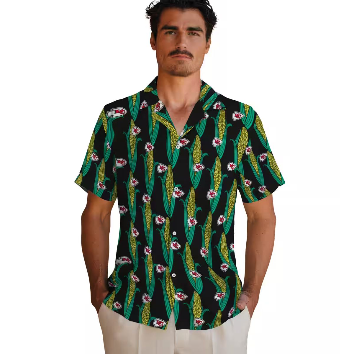 Kansas City Chiefs Corn Motifs Hawaiian Shirt, Black Green Summer Outfit