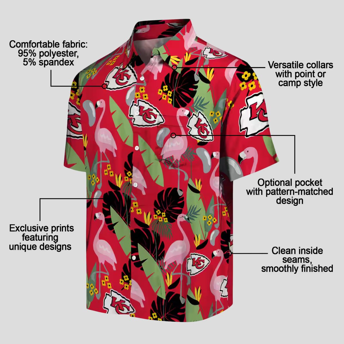 Kansas City Chiefs Flamingo Hawaiian Shirt, Summer Beach & Game Day Apparel