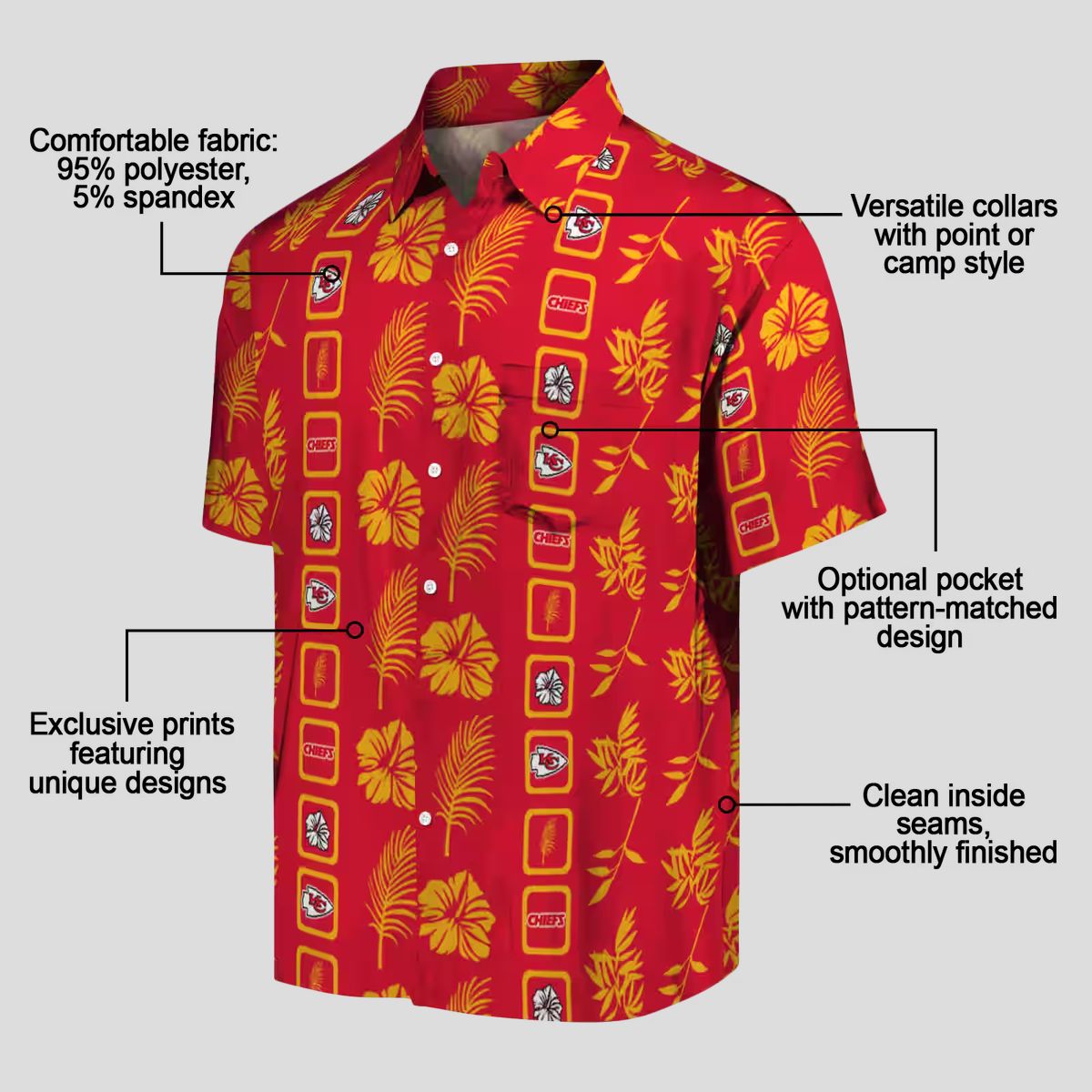 Kansas City Chiefs Floral Red Hawaiian Shirt, Tropical Football Fan Gift