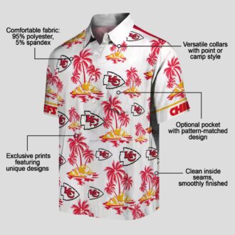 Kansas City Chiefs Hawaiian Button Up Shirt, Palm Island Print Red White Game Day Outfit