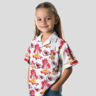 Kansas City Chiefs Hawaiian Button Up Shirt, Palm Island Print Red White Game Day Outfit