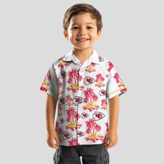Kansas City Chiefs Hawaiian Button Up Shirt, Palm Island Print Red White Game Day Outfit