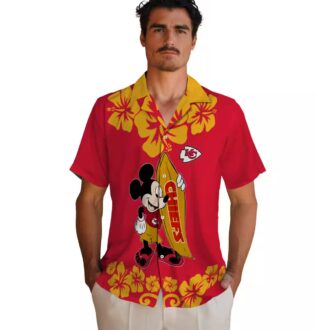 Kansas City Chiefs Hawaiian Shirt – Surfing Mickey Red Aloha Football Fan Apparel