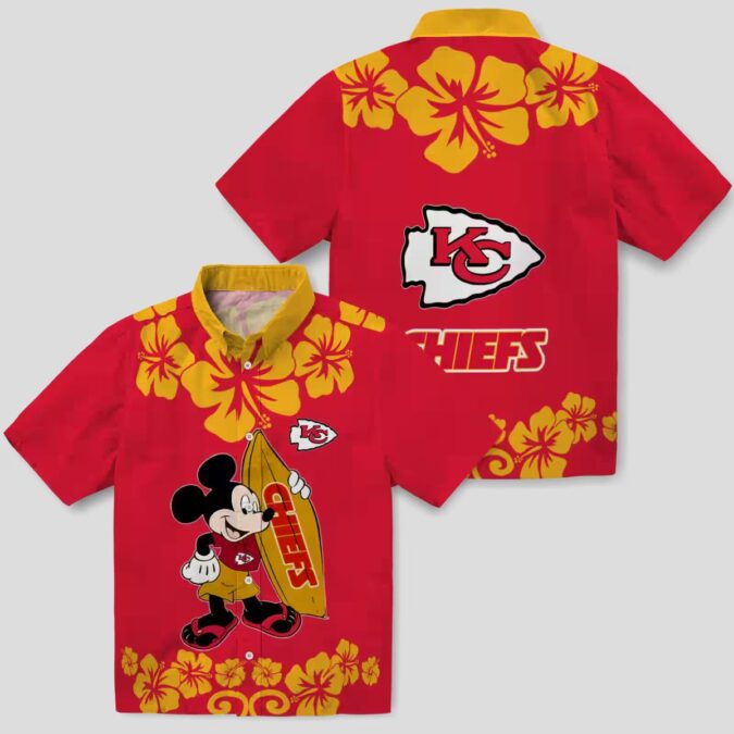 Kansas City Chiefs Hawaiian Shirt – Surfing Mickey Red Aloha Football Fan Apparel