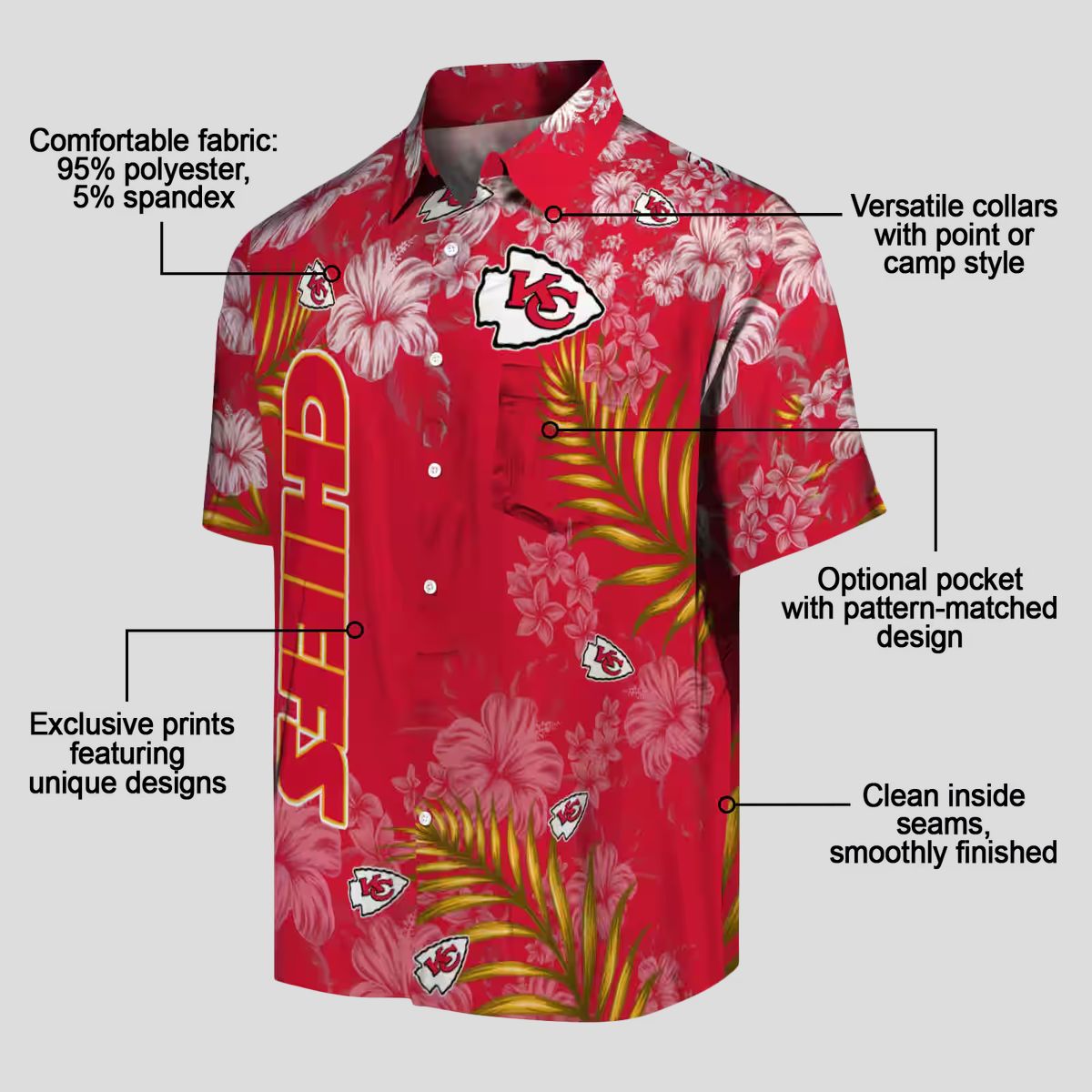 Kansas City Chiefs Hibiscus Red Hawaiian Shirt, Best NFL Fan Gift & Vacation Apparel
