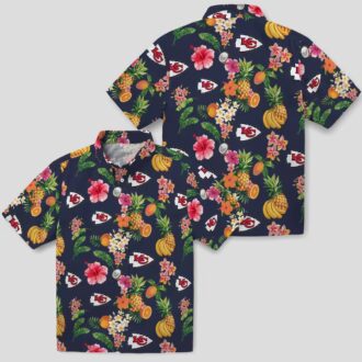 Kansas City Chiefs Navy Blue Hawaiian Shirt, Hibiscus & Fruit Aloha Vacation Shirt