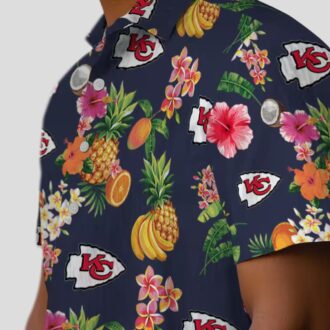 Kansas City Chiefs Navy Blue Hawaiian Shirt, Hibiscus & Fruit Aloha Vacation Shirt