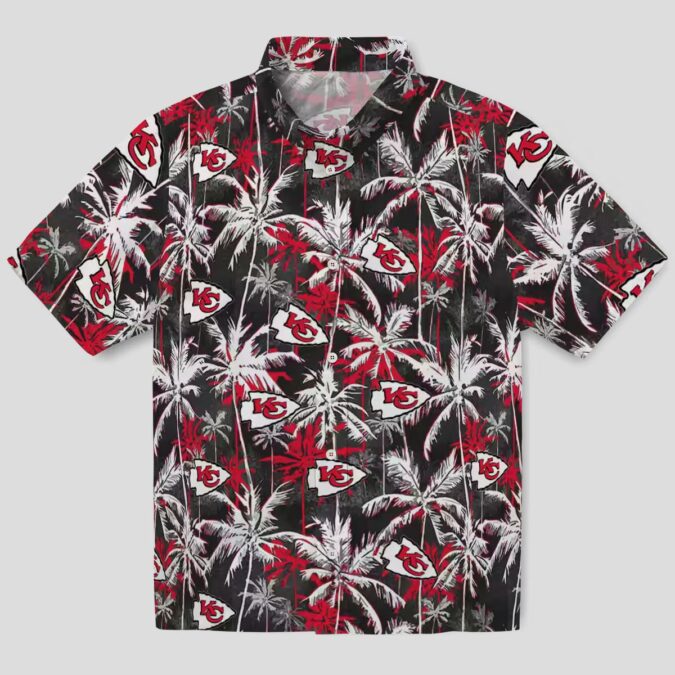 Kansas City Chiefs Palm Pattern Hawaiian Shirt, Red Black Game Day Outfit for Fans