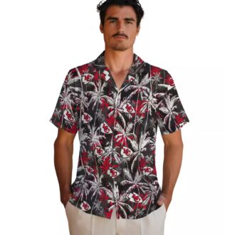Kansas City Chiefs Palm Pattern Hawaiian Shirt, Red Black Game Day Outfit for Fans