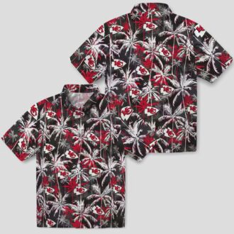 Kansas City Chiefs Palm Pattern Hawaiian Shirt, Red Black Game Day Outfit for Fans