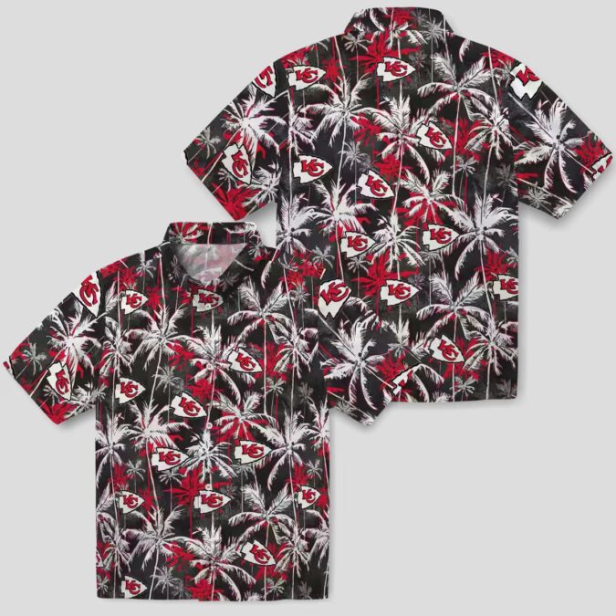 Kansas City Chiefs Palm Pattern Hawaiian Shirt, Red Black Game Day Outfit for Fans