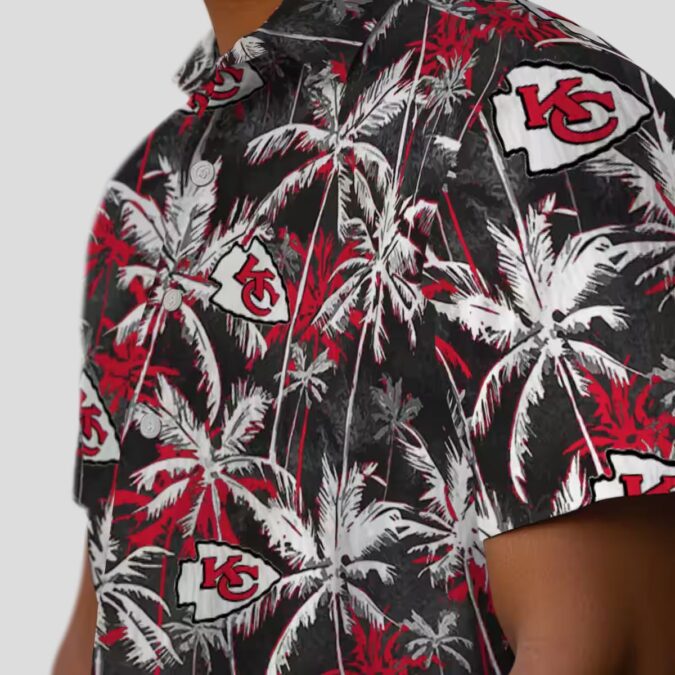 Kansas City Chiefs Palm Pattern Hawaiian Shirt, Red Black Game Day Outfit for Fans
