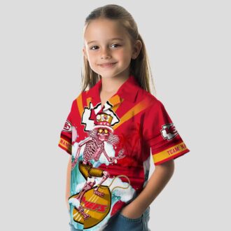Kansas City Chiefs Red Blue Hawaiian Shirt, Surfing Skeleton Beach Vacation Wear