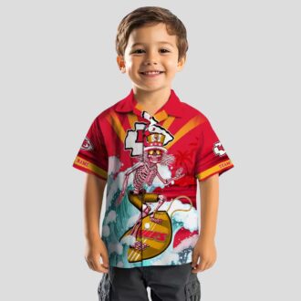 Kansas City Chiefs Red Blue Hawaiian Shirt, Surfing Skeleton Beach Vacation Wear
