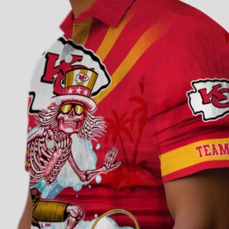Kansas City Chiefs Red Blue Hawaiian Shirt, Surfing Skeleton Beach Vacation Wear