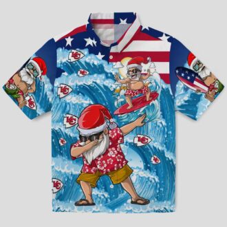 Kansas City Chiefs Surfing Santa Blue Shirt - Holiday Beachwear & Game Day Outfit