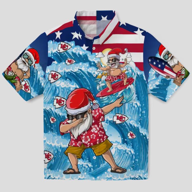 Kansas City Chiefs Surfing Santa Blue Shirt - Holiday Beachwear & Game Day Outfit