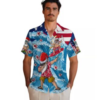Kansas City Chiefs Surfing Santa Blue Shirt - Holiday Beachwear & Game Day Outfit