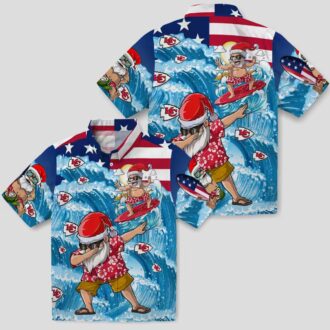 Kansas City Chiefs Surfing Santa Blue Shirt - Holiday Beachwear & Game Day Outfit