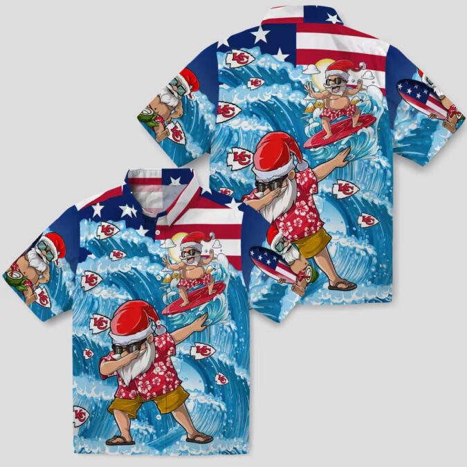 Kansas City Chiefs Surfing Santa Blue Shirt - Holiday Beachwear & Game Day Outfit