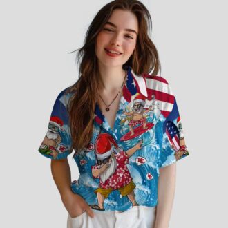 Kansas City Chiefs Surfing Santa Blue Shirt - Holiday Beachwear & Game Day Outfit