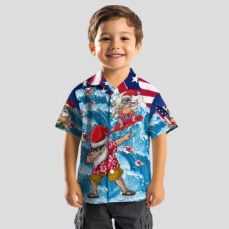 Kansas City Chiefs Surfing Santa Blue Shirt - Holiday Beachwear & Game Day Outfit