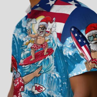 Kansas City Chiefs Surfing Santa Blue Shirt - Holiday Beachwear & Game Day Outfit