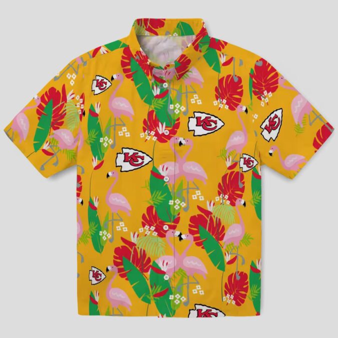 Limited Edition Kansas City Chiefs Aloha Shirt - Red Green Tropical Flamingo Design