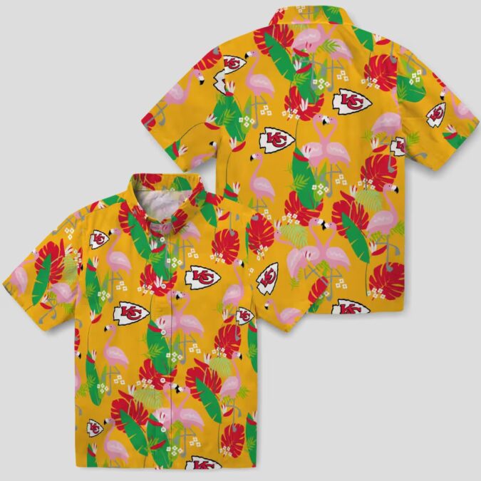 Limited Edition Kansas City Chiefs Aloha Shirt - Red Green Tropical Flamingo Design