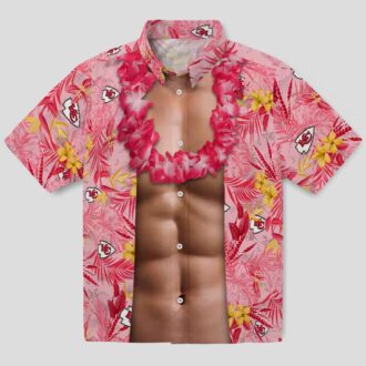 Men's Kansas City Chiefs Hawaiian Shirt, Red Chest Illusion Aloha Summer Fan Apparel
